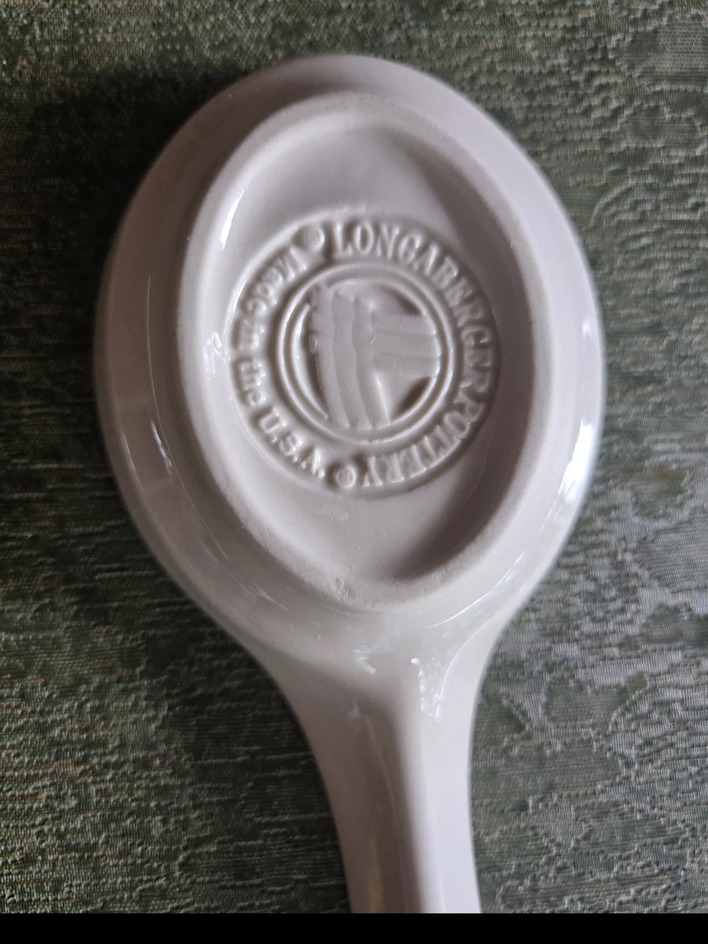 Longaberger Pottery Ceramic Spoon Rest - White with Blue Floral Accents